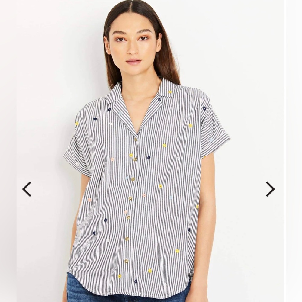 A Pea in the Pod Flower Embroidered Button Down Maternity Shirt Size L